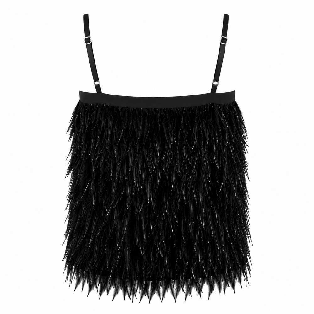Bebe Feather Trim Camisole Women Small Black‎ Good Silk Blend Glam Keyhole Back